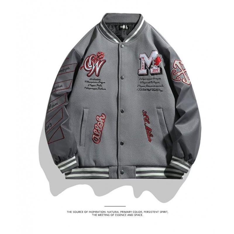 

Men s Retro High Street Baseball Jacket - Autumn/Winter Trendy Pilot Style M сірий колір