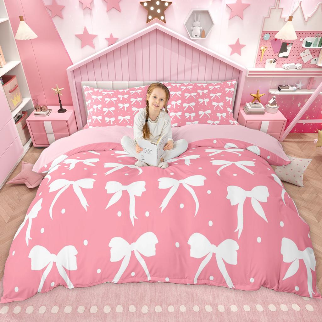 Comforter Homewish Girls Bow Knot Princess Style Comforter Set Cute Kawaii Ribbon Bed Set