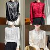 Satinseidenbluse für Damen mit Stehkragen und Taschen für Büro und Freizeit
