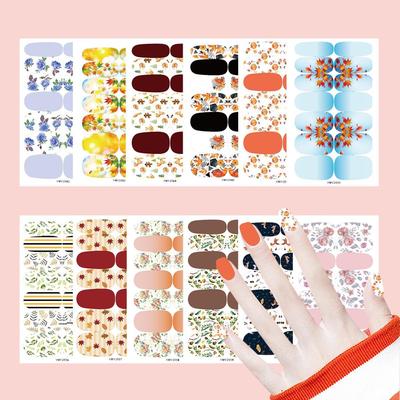 Autumn Wind Floral Maple Leaf Waterproof Nail Art Stickers Full Cover No-Bake Patches