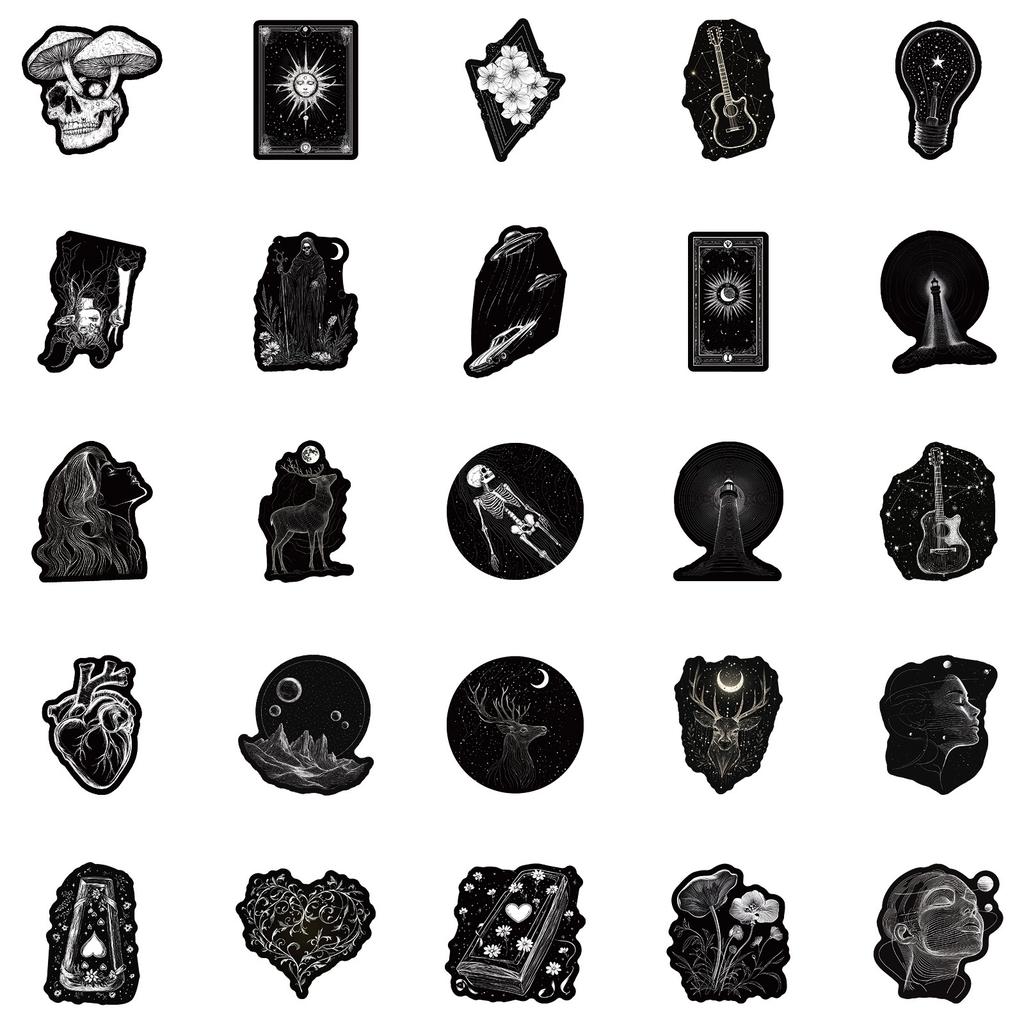 50 Cool Black Graffiti Stickers Diy Mobile Phone Case Skateboard Helmet Decorative Stickers