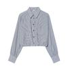 Cross2026 Spring/Summer Women's Versatile Casual Plaid Balloon Shirt with Pocket Decoration.