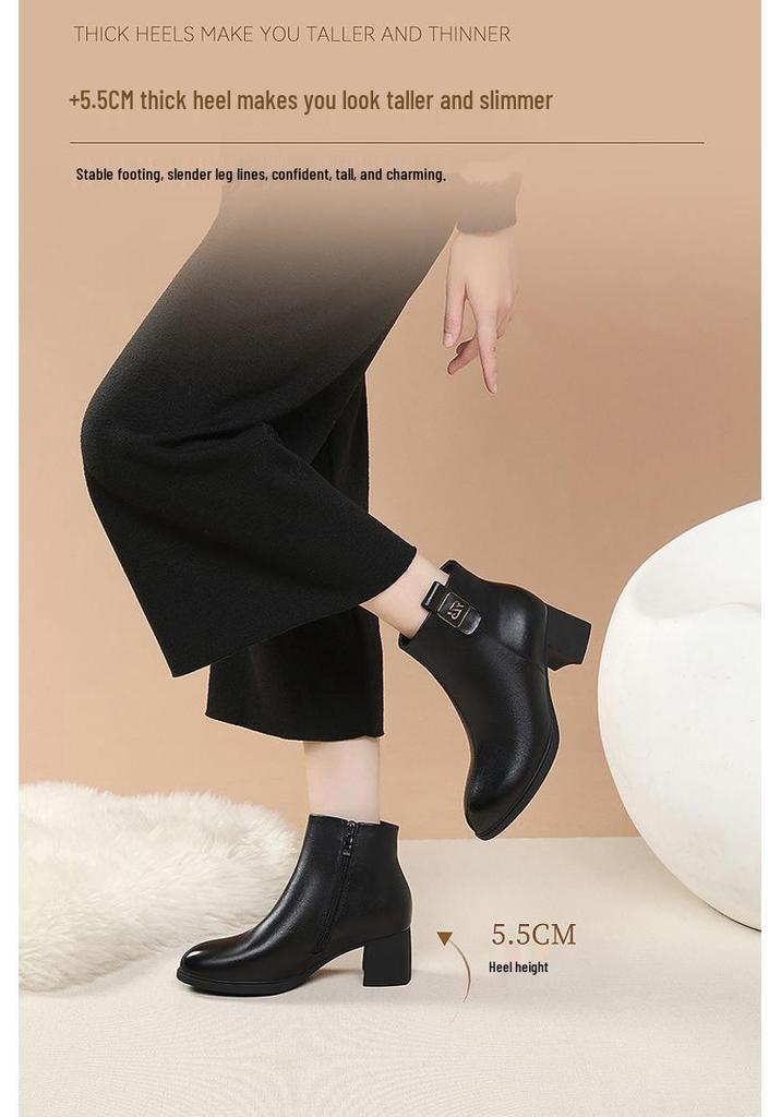 Red Dragonfly Women's High Heel Leather Boots - Autumn/Winter 2024 Stylish Slimming, Plush Lined Short Boots