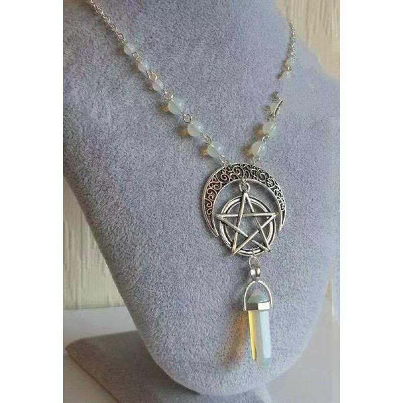 Gothic Star Pendant Necklace with Opal In Spiritual Design