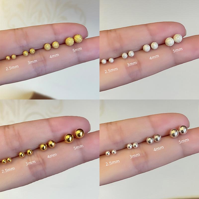 2025 New Style 925 Sterling Silver Round Bead Stud Earrings for Women - Ear Cartilage Care Jewelry