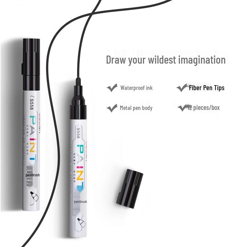Deli S558 Waterproof Black Paint Marker (12-Pack)