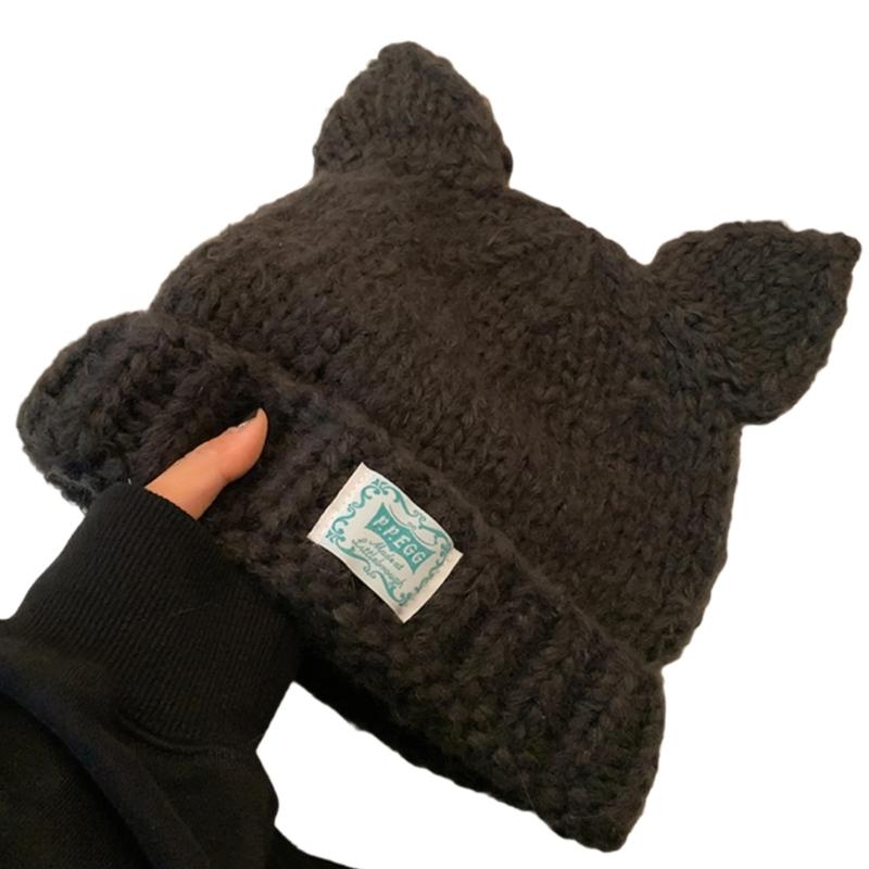 Women Winter Crochet Hat Cats Ear Knitted Hat for Girl Skiing Cycling Warm Winter Snow Hat for Christmas Present