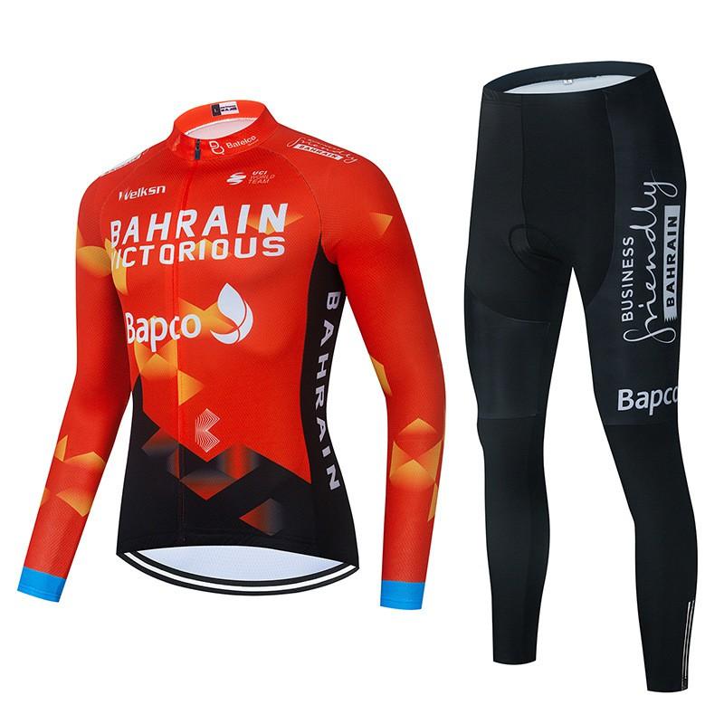 Mens Cycling Jersey Set Long Sleeve Quick Dry Breathable Mountain Road Bike Apparel