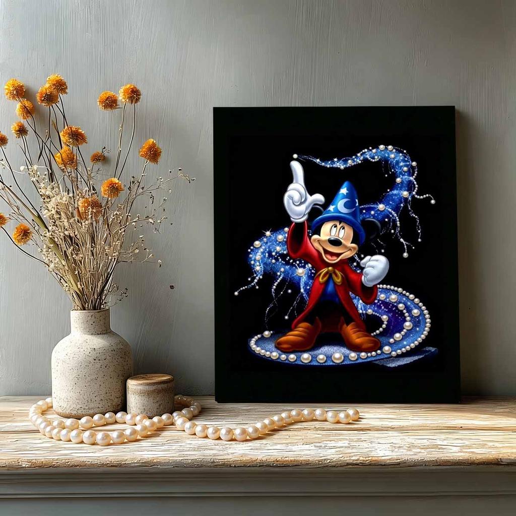Classic Sorcerer Mickey Pearl Art Painting Fantasia Blue Gold Pearl Magic Swirl Starlight Gold Powder Element Pearl Inlaid Frameless Craft Painting