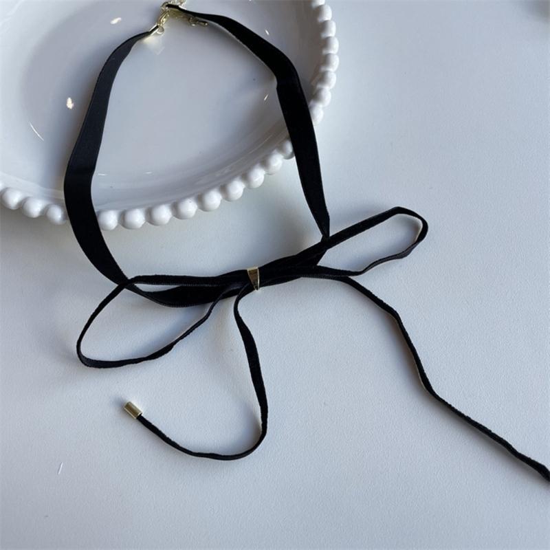 Stylish Long Bowknot Choker Black/Wine Necklace Lady's Trendy Velvety Clavicular Chain Chic Choker Neck Jewelry