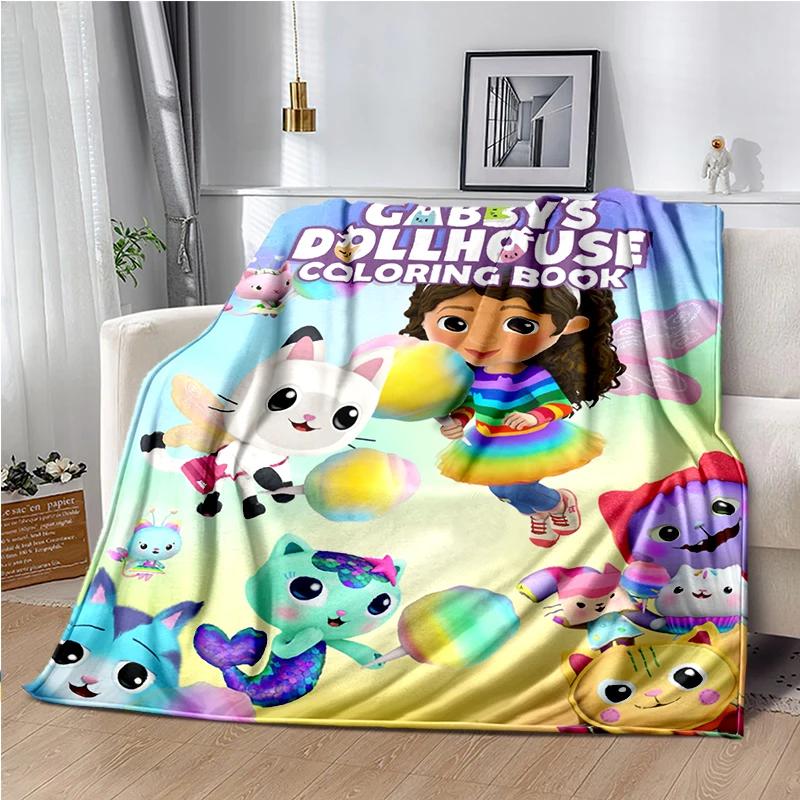 Cute Cartoon Gabby's dollhouse Throws Blanket Kids Super Soft Blankt for Sofa Travel Couch Picnic Flannel Blanket Birthday Gift