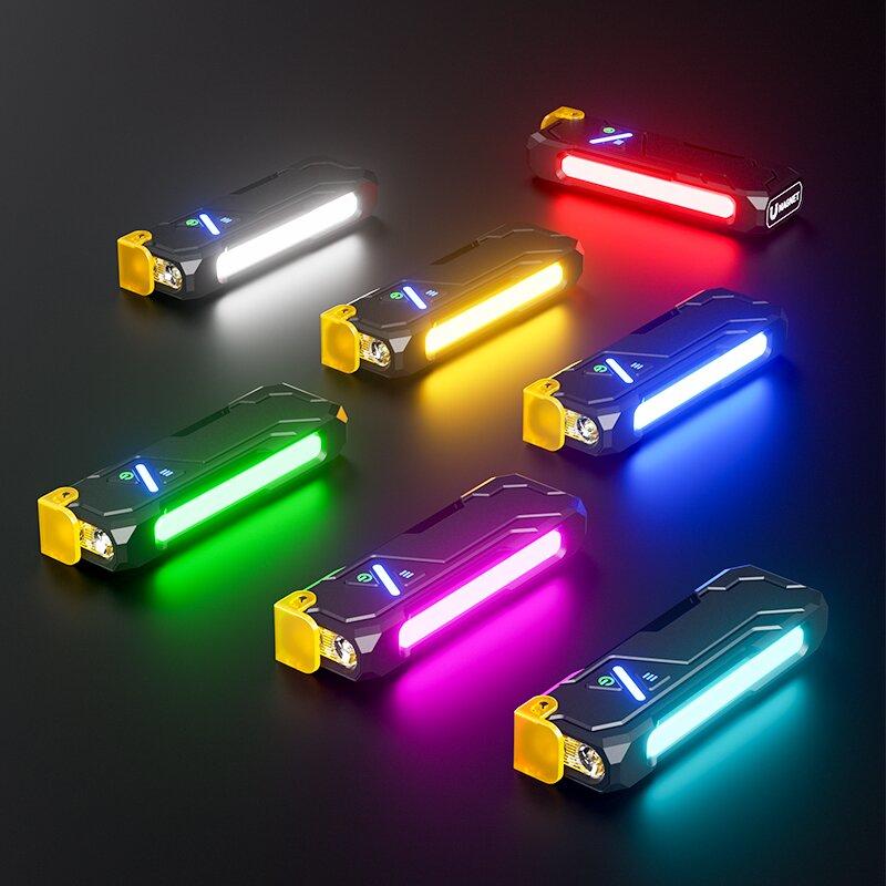1000 Lumen RGB LED Taschenlampe mit buntem Seitenlicht Wiederaufladbares Arbeitslicht Magnetischer Clip an Tasche Licht Notfall Arbeit