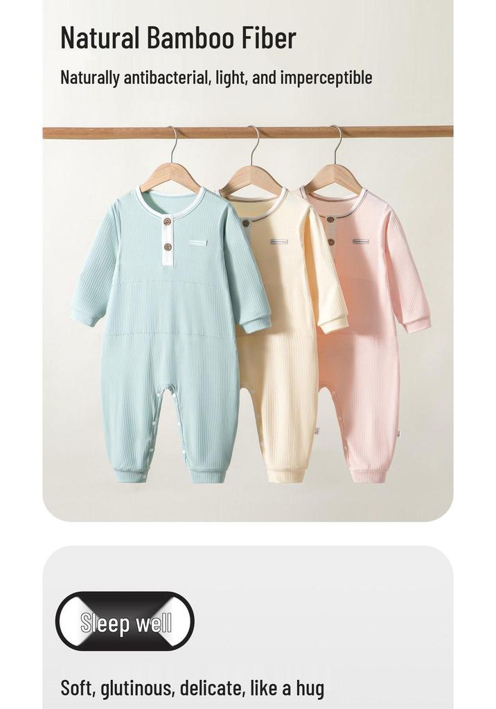 Bamboo Fiber Kid's Pajamas: Cool, Sweat-Wicking One-Piece with Belly Protection for Toddlers & Children (S, M, L) - Ideal for Air Conditioning.