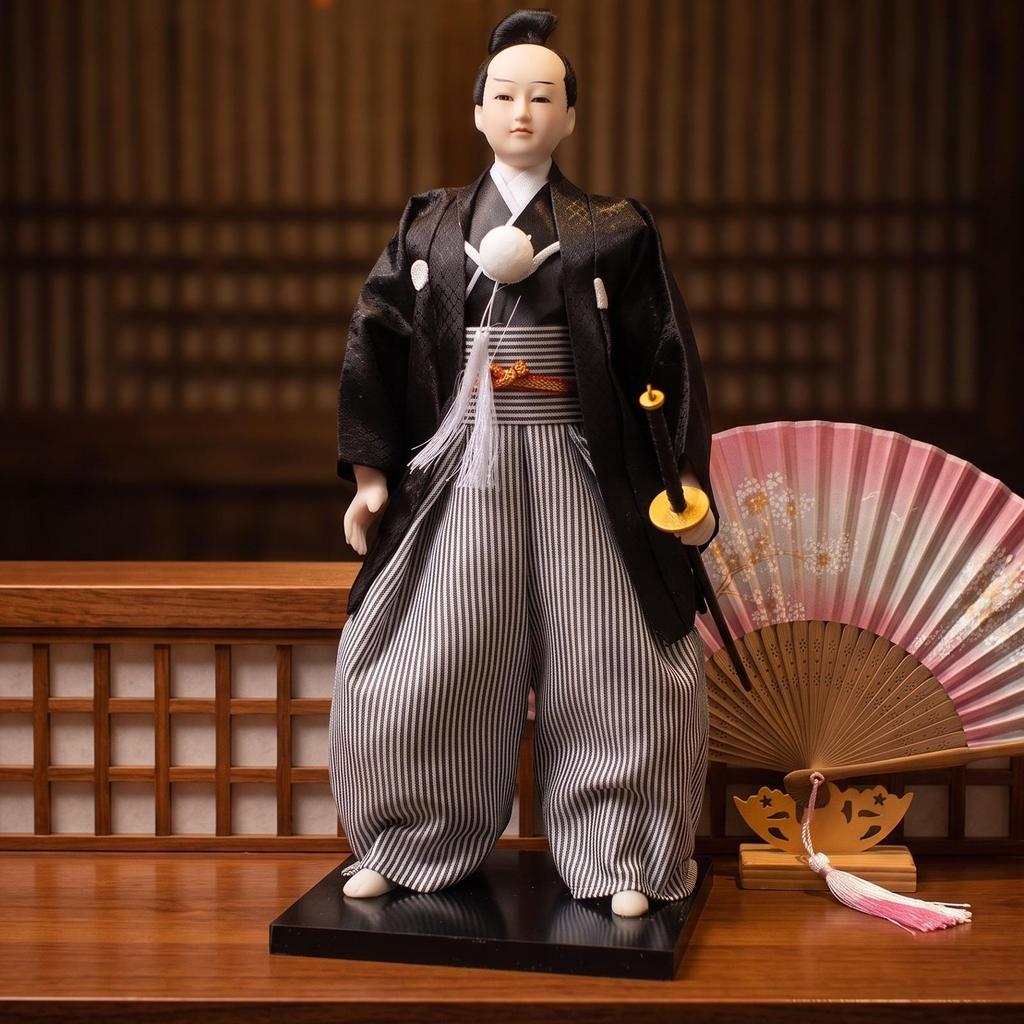 Cloth Doll Samurai Warrior Ornament Handmade Japanese Style Figurine with Glossy