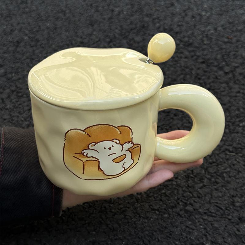 Cute cute mug birthday gift girl gives girlfriend creative practical cup large capacity ceramic cup with lid