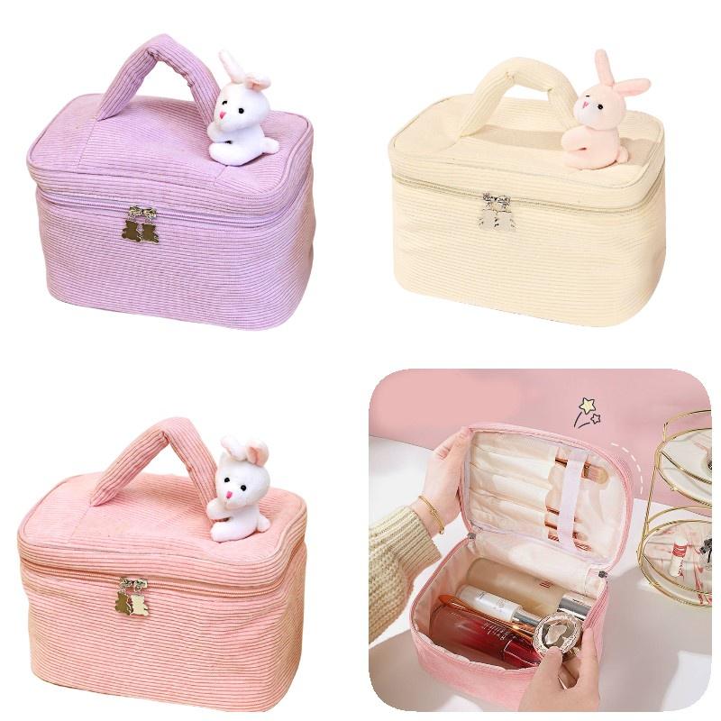 Portable Plush Toiletry Bag For Women With Multiple Compartments And Easy-to-use Dual Zipper