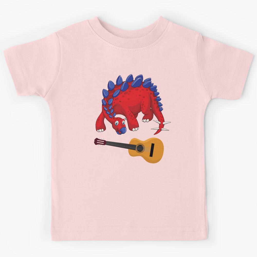 Dinosaur Playing Guitar ,Funny Good Dinosaur Guitar Lovers Cool Red Blue Design Kids T-Shirt 120