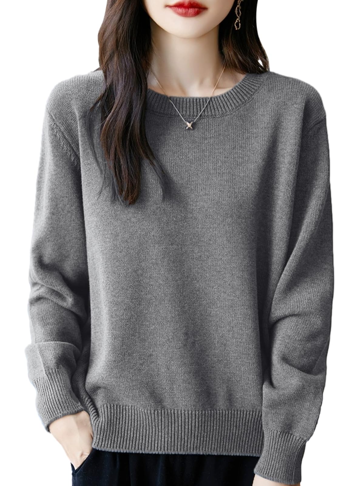 

BN1 Вибраний Бавовняний В язаний Машинний Довгий Светр-Пуловер Розмір BN294 GRY Ідеально підходить для Весни Жіночий Светр, Можна Прати, Високоякісна Тканина, Рукав, Шия, Сірий, M, сірий колір