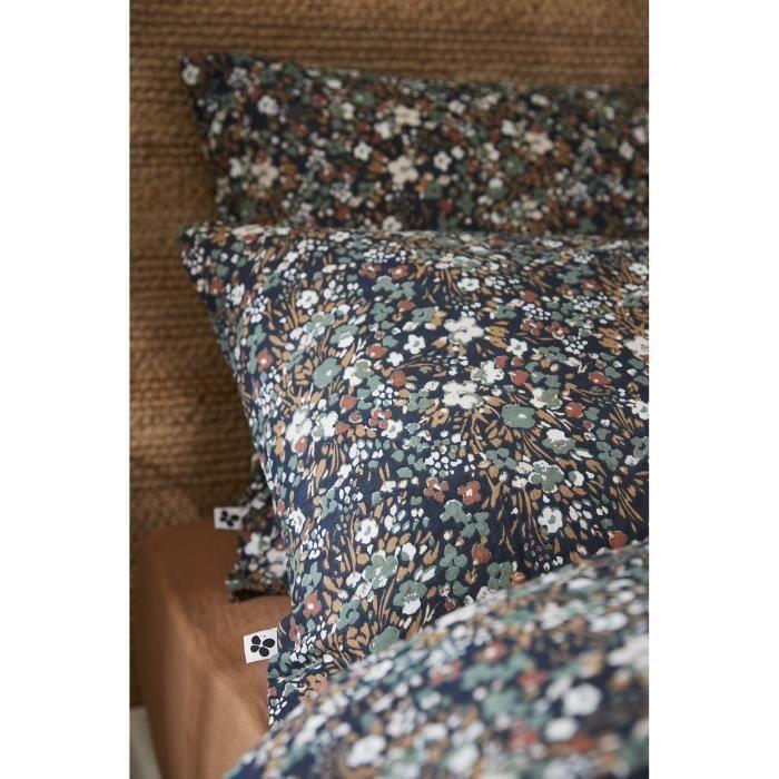 Taie D'oreiller - Capucine - 50 X 70 Cm - Gaze De Coton - Bleu Nuit - Finition Portefeuille