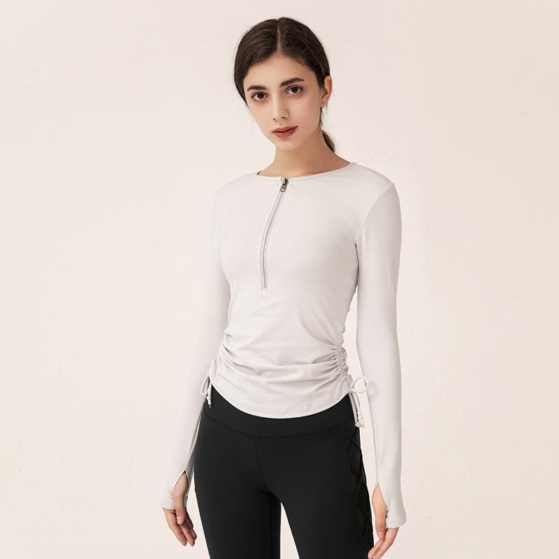 Autumn and Winter Drawstring Yoga Clothing Tops Casual Slim Quick-drying Running Zipper Sports Fitness Clothing Women's Long Sleeves