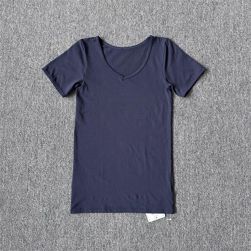 

Cotton V-neck Silm Half-Sleeved Casual Comfortable Top T-shirt 57 cotton navy blue short sleeve L