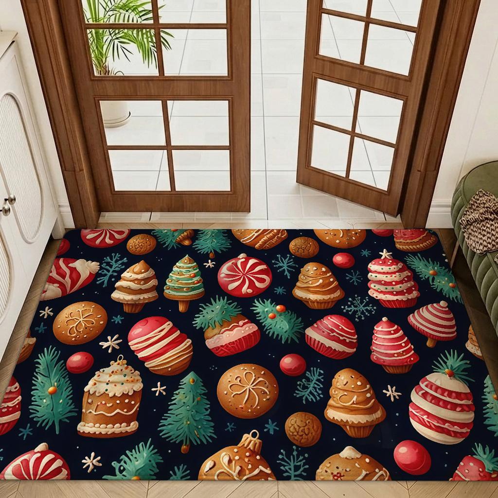 Christmas Cookie Doormat Festive Gingerbread Man Tree Candy Pattern Entrance Carpet For Kitchen Dining Room Entryway Floor Mat