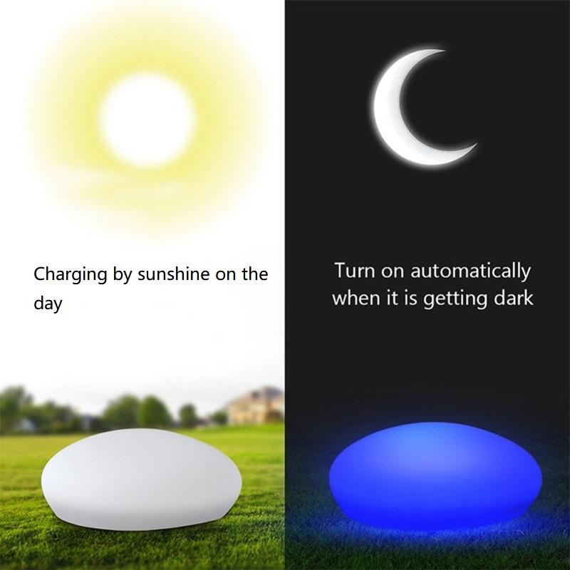 Outdoor Landscaping Stone Solar Garden Lights Rechargeable Glow Cobble Shape Lightings Waterproof Color Change w/ Remote Control