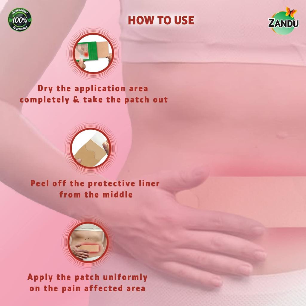 Zandu Ayurvedic Feminine Pain Relief Patches For Abdominal And Lower Back Comfort Easy Apply Portable Relief 5 Patch X Pack Of 5
