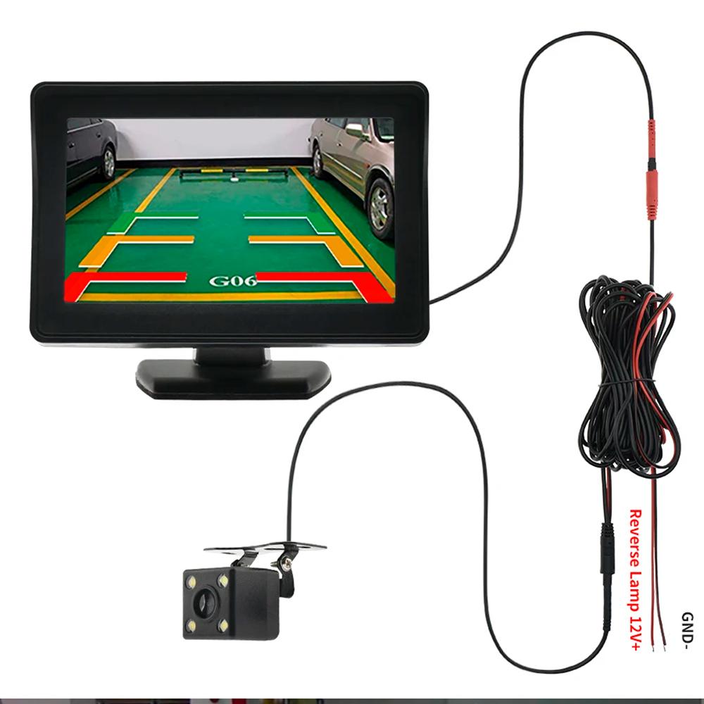 

Автомобильная камера заднего вида с широким углом обзора 4,3 TFT LCD дисплей или монитор водонепроницаемый ночное видение задний ход резервное копирование 2в1 парковка Revere