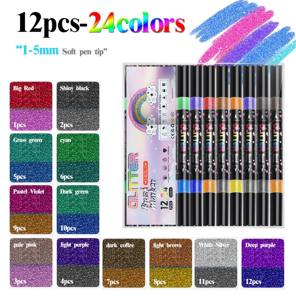 

24/48 Colors Double Tips Glitter Acrylic Markers Pens,Calligraphy Writing Handbook Scrapbooking Painting Acrylic Flash Markers