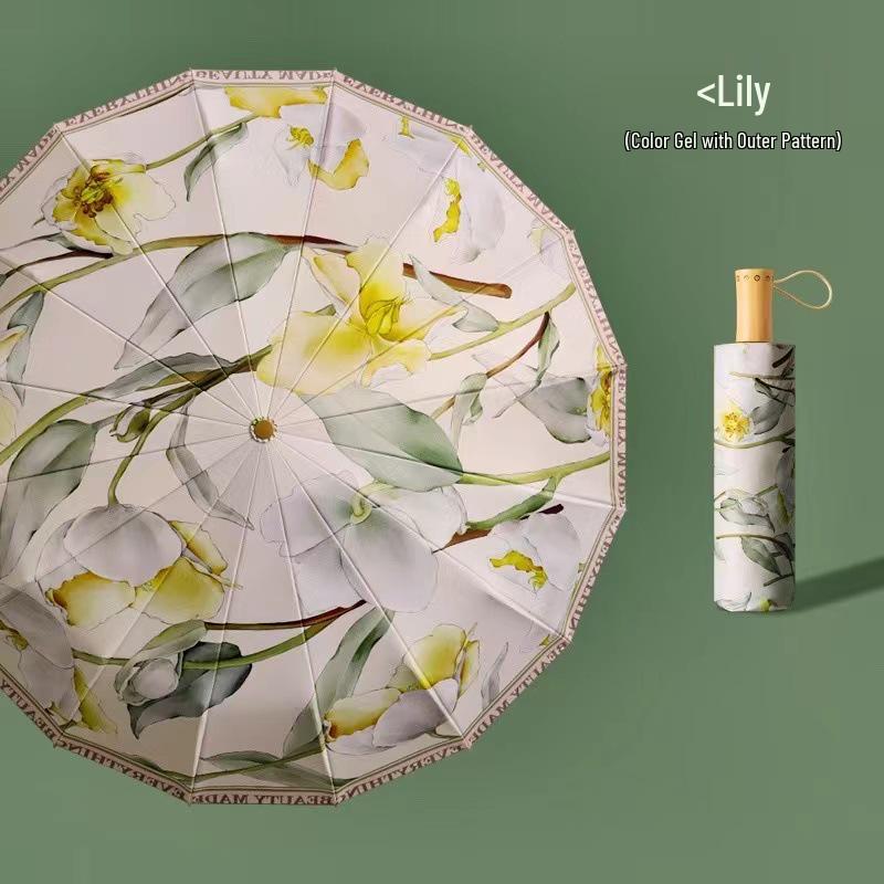 

Компактный 16-спицевый зонт от солнца и дождя двойного назначения, складной, с ручным открытием, с цветной виниловой цифровой печатью и солнцезащитой. 23-Inch