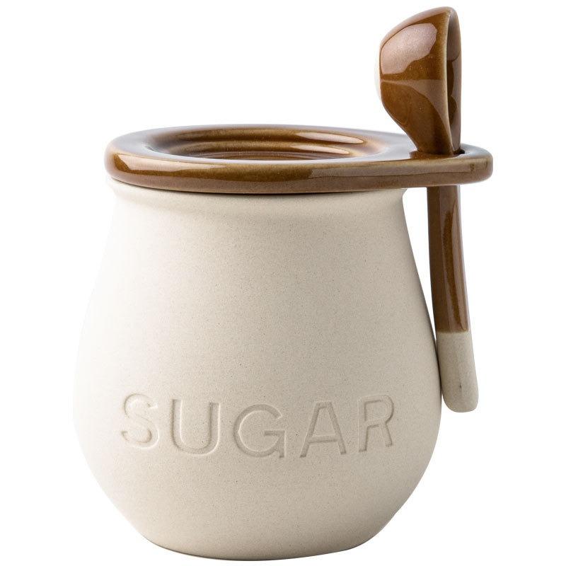 Vintage Ceramic Spice Jar with Lid and Spoon - Airtight Seasoning Container for Salt, Sugar - Kitchen Organizer & Storage