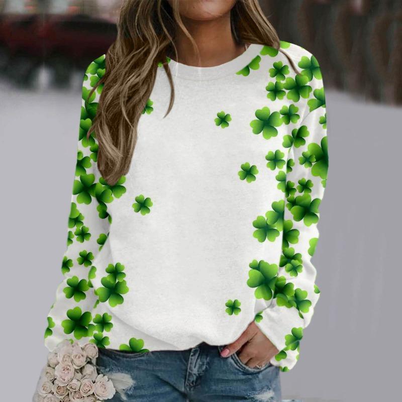 

Women s pullover round neck printed tie dye plant flower sports top 6XL
