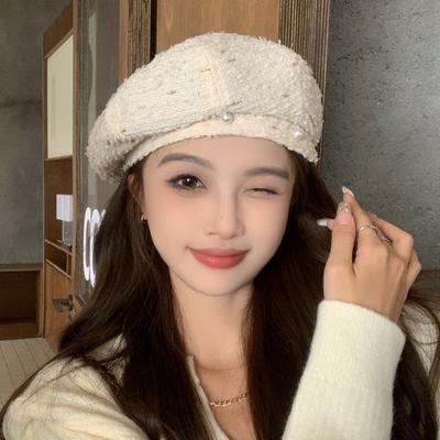 Xiaoxiangfeng Light Luxury Pearl Flower Line Beret Children's Autumn Winter Western Style Age Reducing Painter Versatile Bud Hat
