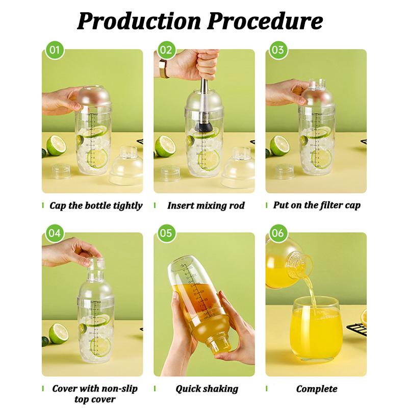 500ml Kunststoff Cocktailshaker Zuhause Milchtee Getränk Weinmixer Schüttelflasche mit Bar Barkeeper Barzubehör Kessel Werkzeugset für Party