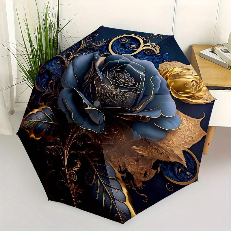 

Elegant Blue Rose Decor Luxury Floral Painting for Home DecorationsUmbrella, Portable 3-Fold Compact Umbrella for Men & Women ES24