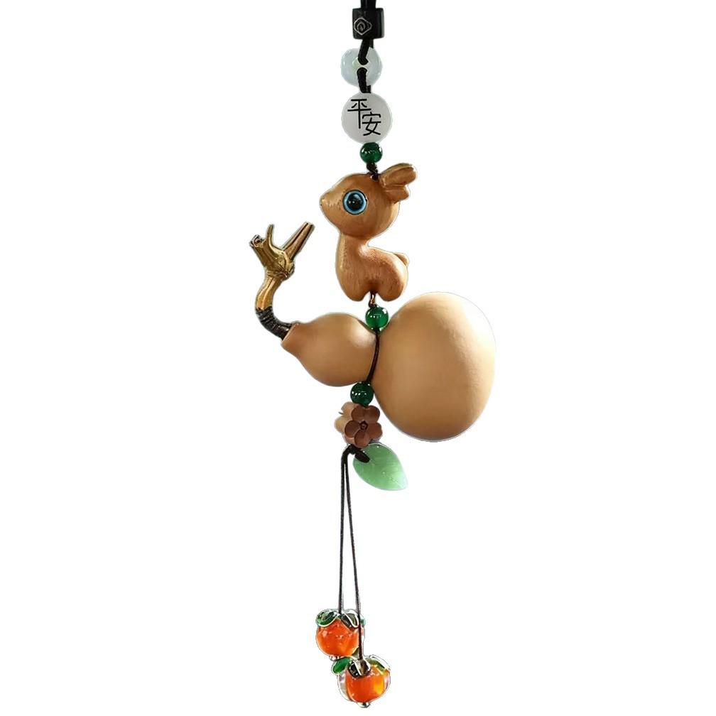 Sandalwood Little Deer Car Charm: Gourd Ornament for Rearview Mirror