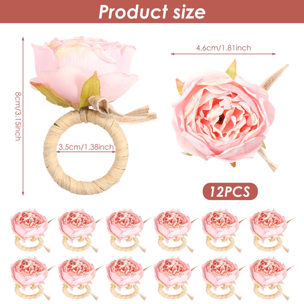 12Pcs Cloth Simulation Rose Style Napkin Rings Versatile Bright Color Napkin Holders Rings for Wedding Banquet Birthday Party