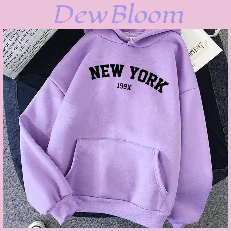 New York Letter Number Hoodie For Women With Polyester Fabric Casual Fall