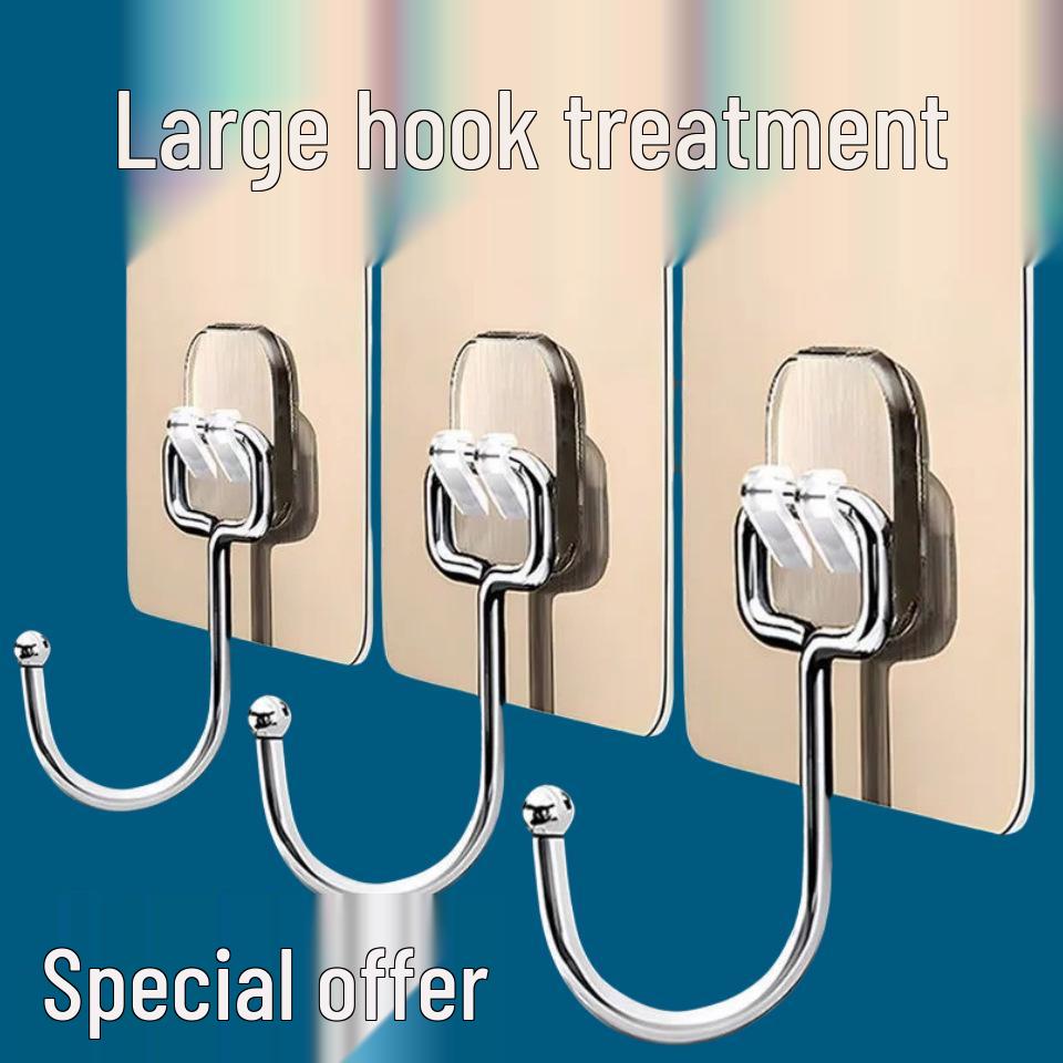 

Enhanced No-Nail Adhesive Wall Hook for Clothes - Strong, Behind-the-Door Use, Ideal for Bathroom & Kitchen. Large + Three-Layer Gold Sticker: Pack of 10