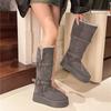 Gray long snow boots women's 2025 winter new thick-soled heightening piled thickened short tube Northeast snow cotton shoes