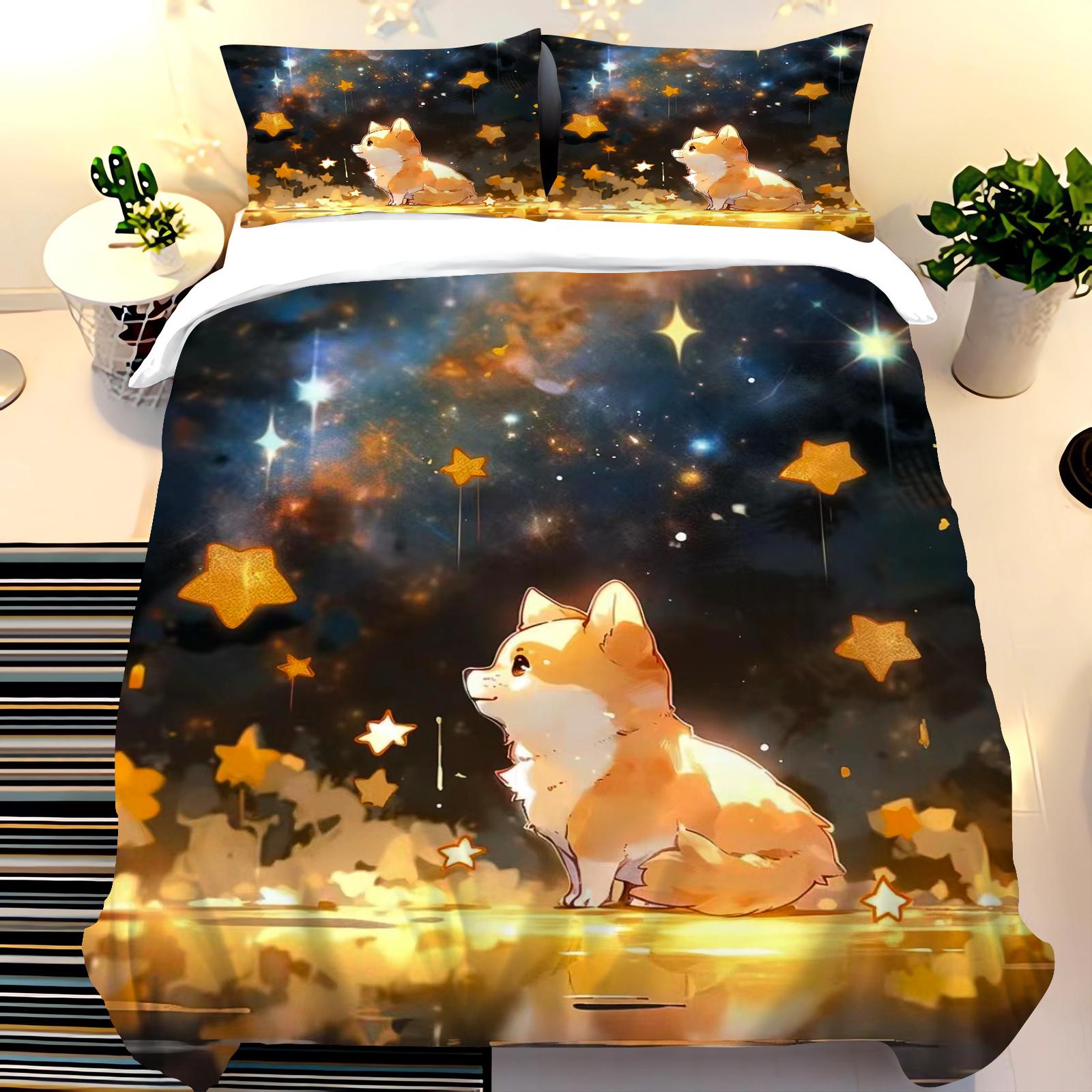 

Cute Dogs Bedding Set For Children Bedroom Polyester Various Sizes Decor Ultra Soft Comfortable Cartoon Baby Set EU Single(135*200cm)3pcs