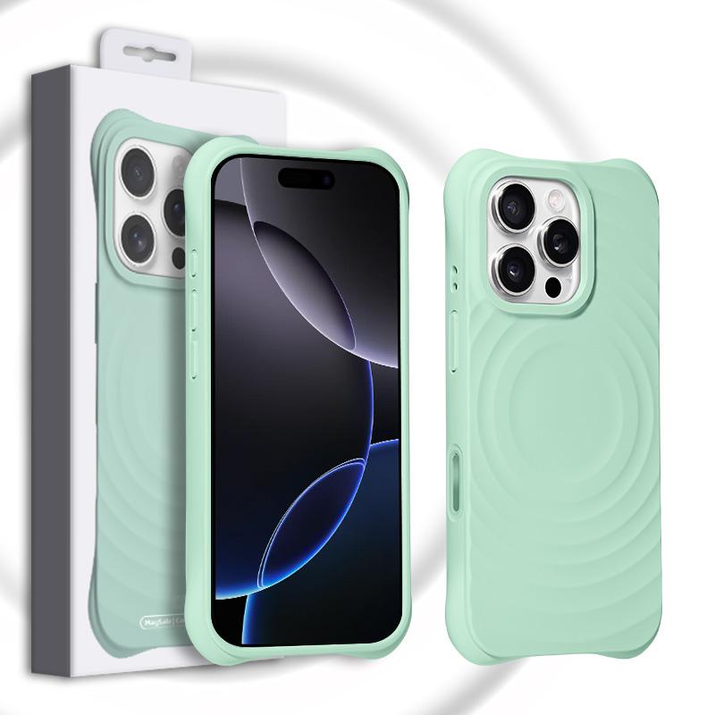 For iPhone 16 Pro Max Magnetic Case with Ai Photo Botton Ripple Texture Liquid Silicone Phone Cover