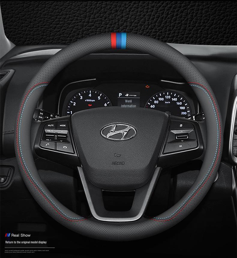 Leather Steering Wheel Cover for Tucson, IX35, IX25, Sonata, Elantra, Reina, Lingdong - All-Season Fit
