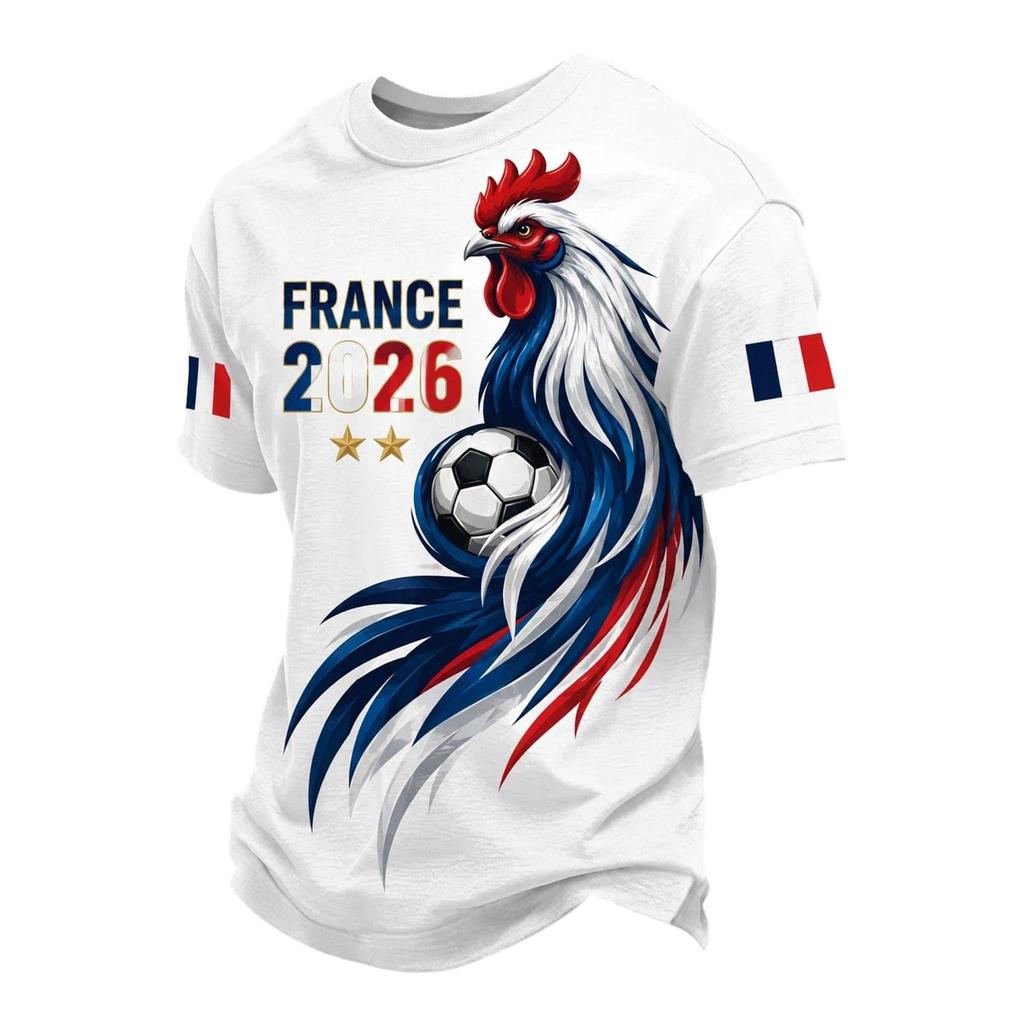 Men's Classic Crew Neck Short Sleeve T-Shirt with France Football Graphic Print Soft Comfortable Fit Casual Wear