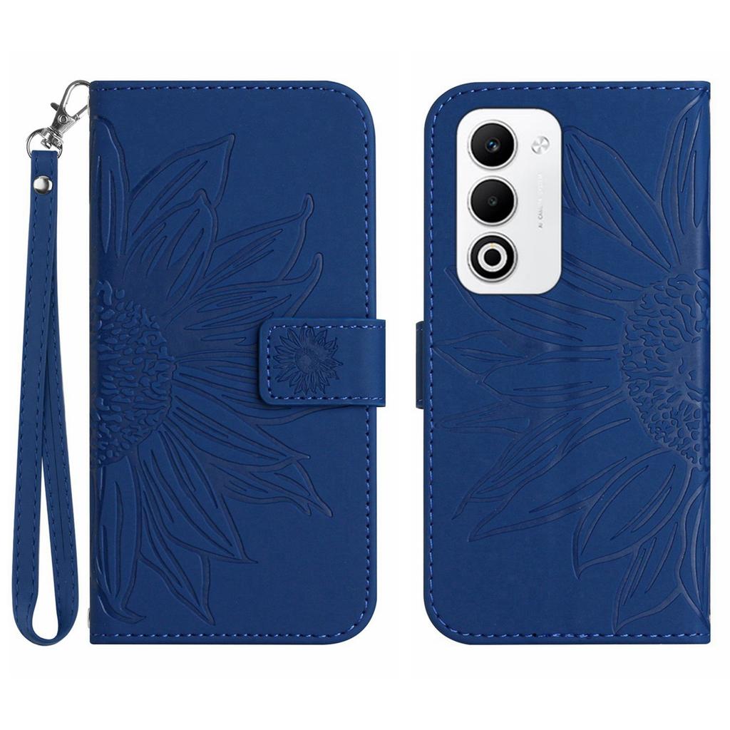 For Oppo A5 5G Case Sunflower Imprint Leather Wallet Phone Cover with Wrist Strap