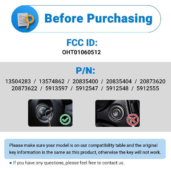 Car Key Fob Replacement Ignition Vehicles Compatible With 2010-2016 Chevy Equinox Sonic/ 2015-2016 Chevrolet Lmpala/ 2010-2016 GMC Terrain