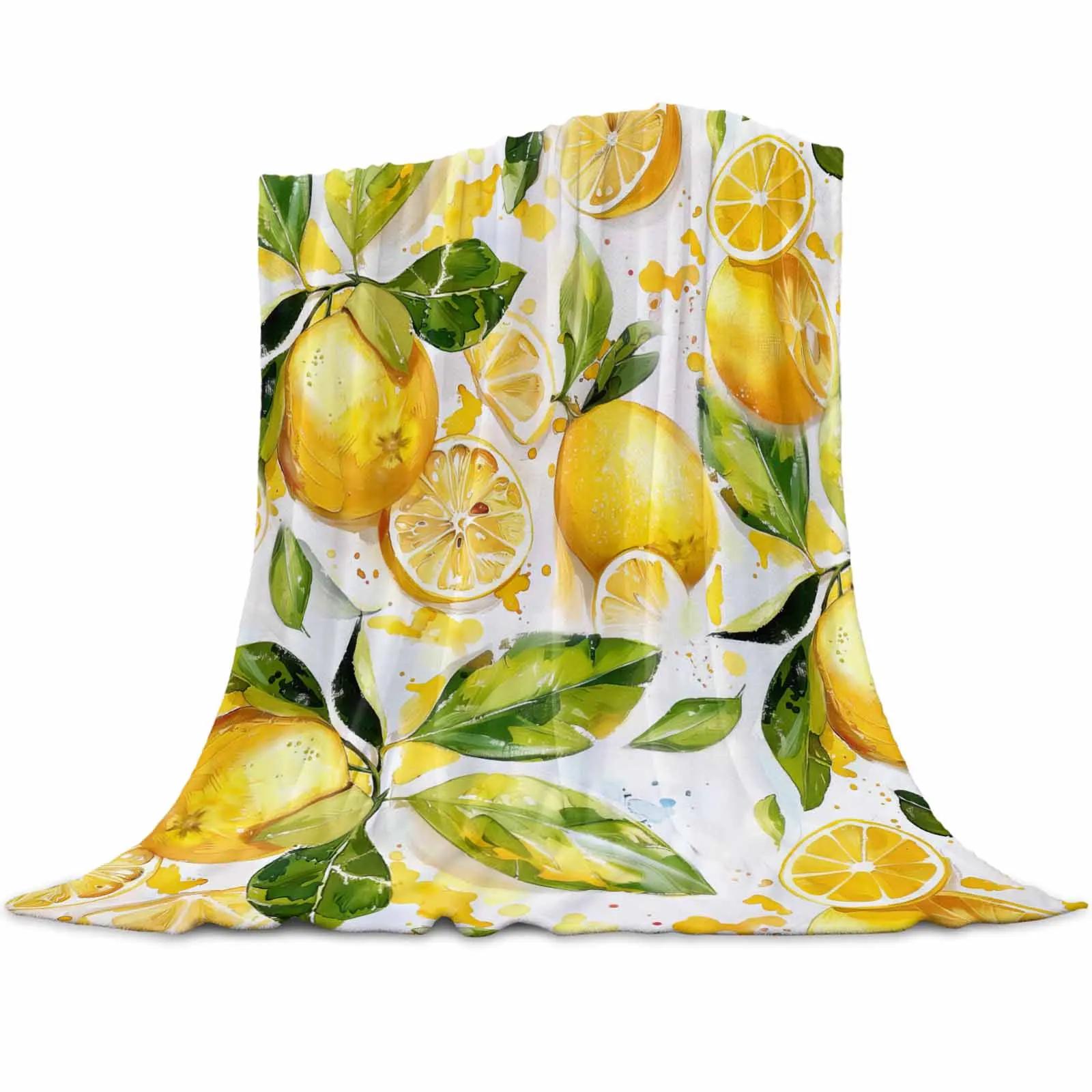Exquisite Fashion Items Unisex Lemon Leaves Watercolor Blankets Portable Soft Throw Blanket For Bed Office Bedspread Home Decor Flannel Blanket