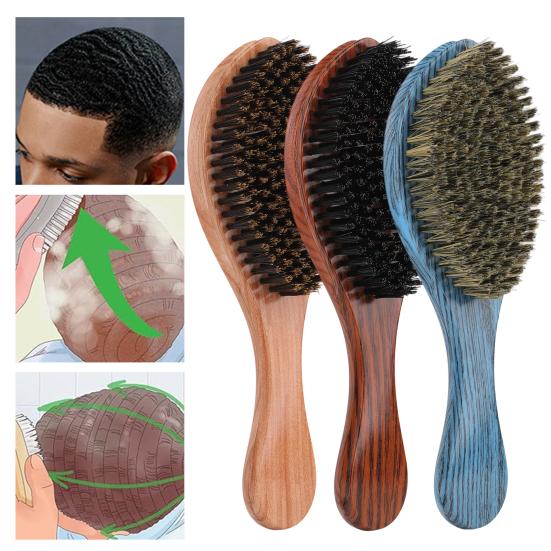 Boar Bristle Hair Brush Short Long Thin Thick Straight Curly Wet Dry Hair Comb with Ergonomic Handle Men Oil Head Mustache Beard Styling Brush