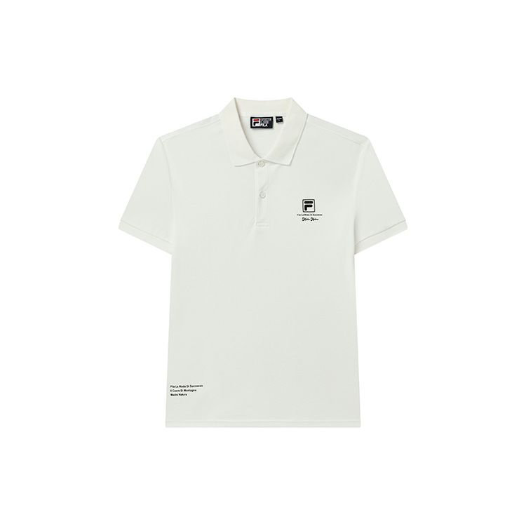 FILA Casual Business Logo Solid Color Polo Shirt Men tops Cloud-Mushroom-White F11M248113FWT L